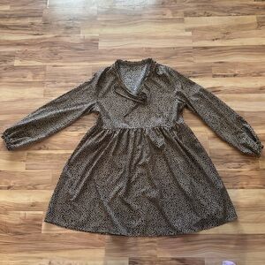 Brown Polka Dot Long Sleeve Dress